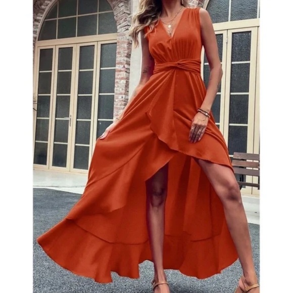 Luxurious Sleeveless High Low Ruffle Maxi Dress - Picture 6 of 14